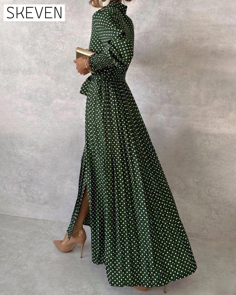 Lapel Long Sleeve Dress with Split casual dresses spring summer