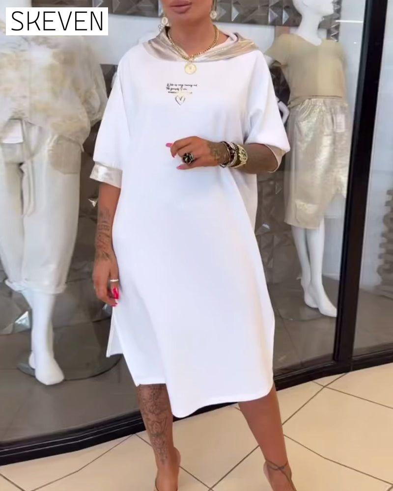 Kapuzenkleid in Unifarbe mit lockerem Schlitz