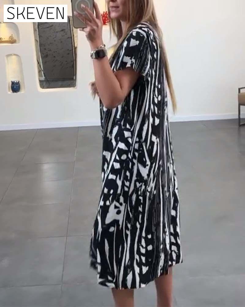 Casual printed V-neck short-sleeve dress casual dresses spring summer