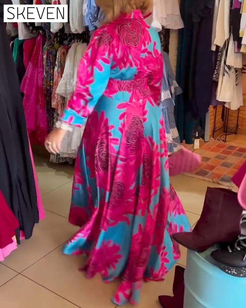 Elegant floral print lapel button dress 2024 f/w casual dresses spring