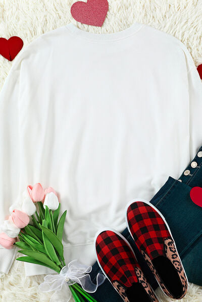 Blue Zone Planet |  LOVE Embroidered Round Neck Dropped Shoulder Sweatshirt