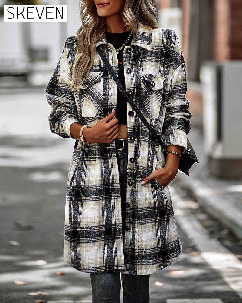 Casual plaid print pocket shirt