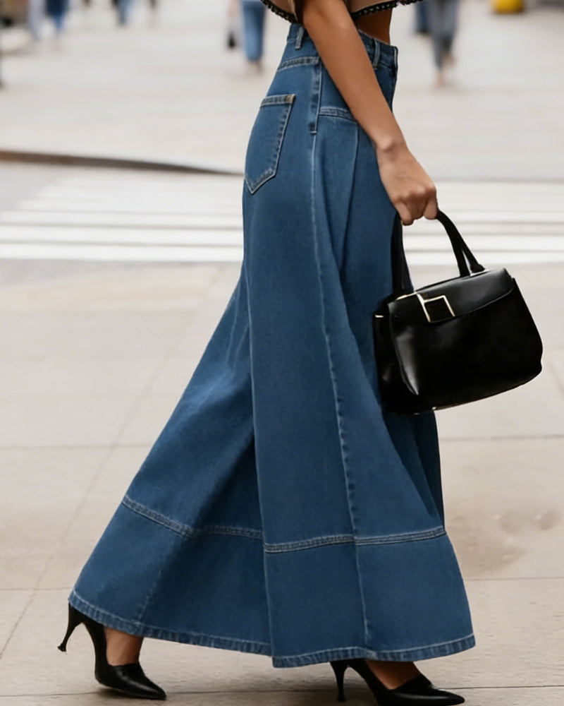 High-Waist Wide-Leg Denim Pants