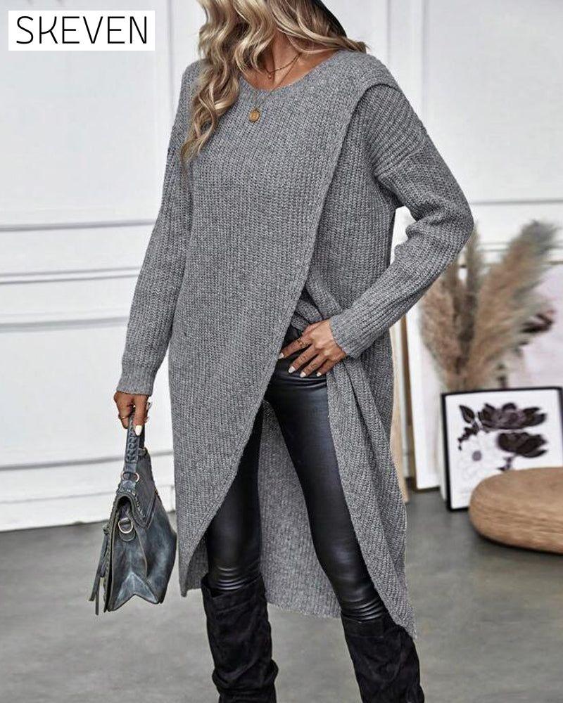 Strickkleid in Unifarbe mit unregelmäßigem Saum