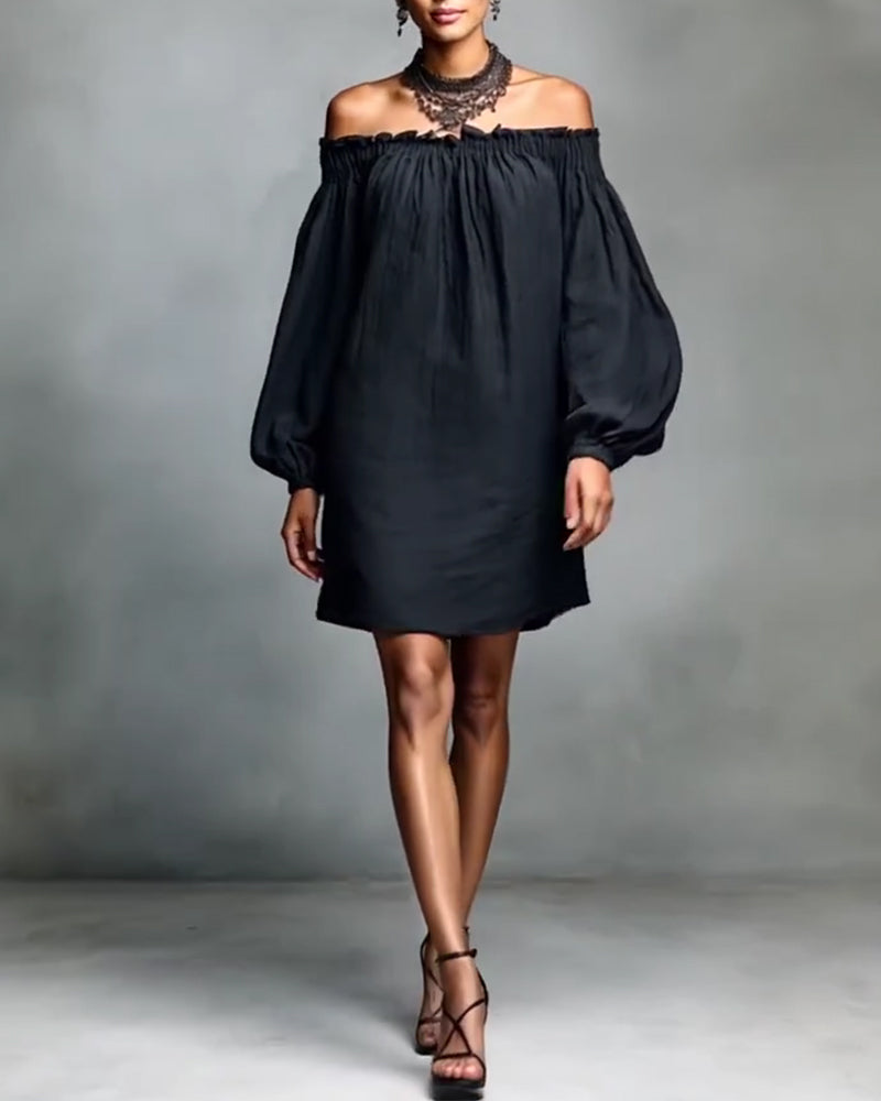 One Shoulder Lantern Sleeve Short Dress