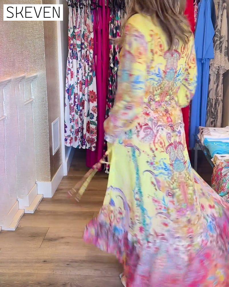 Long sleeve printed resort dress