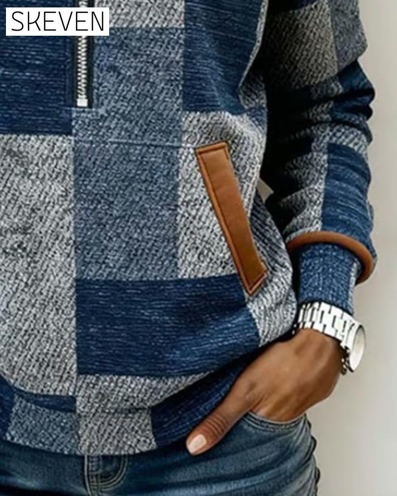 Half-Zip Color-Blocked Stylish Hooded Sweatshirt