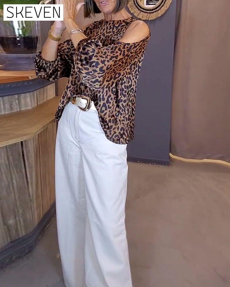 Bluse mit Leopardenmuster und Bindebändern, schulterfrei