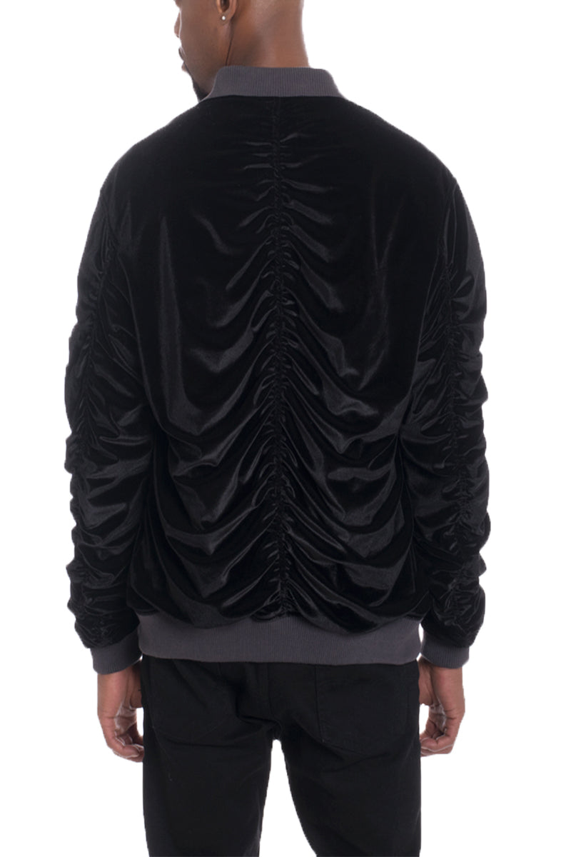 Velour Bomber Jacket with Zipper Pocket & Ribbed Trim