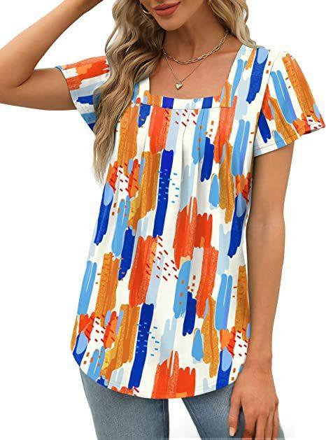 Womens Printed Short-sleeve Casual All Matching Top