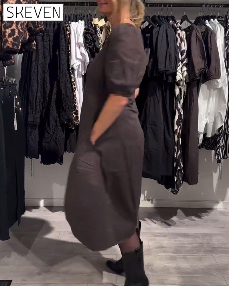 V-Neck Pocket Casual Dress
