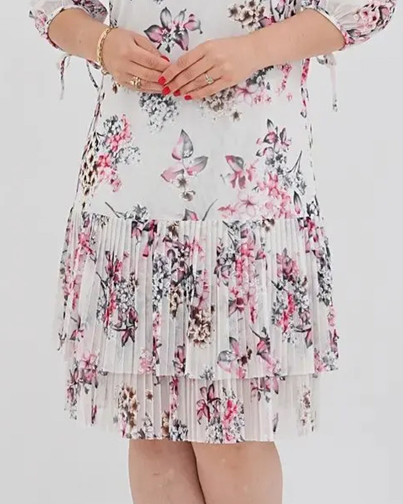 Half-Sleeve Lace-Up Floral Dress