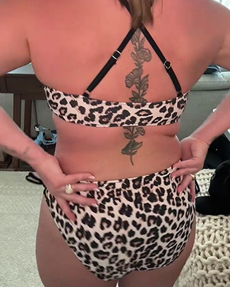 Sexy Cross-Strap Leopard Print Bikini