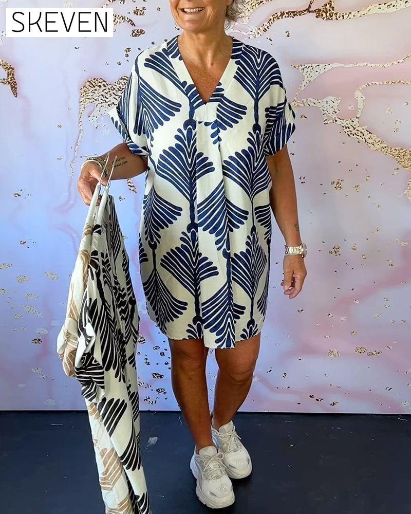 Printed V-neck casual short-sleeved dress