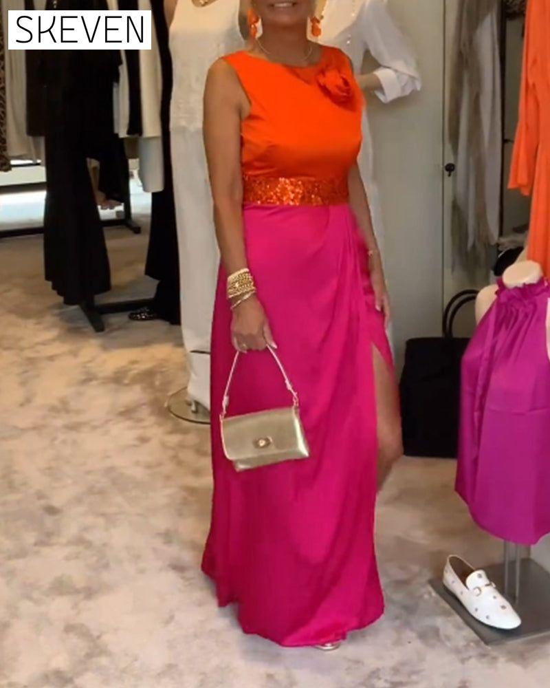 Slit sleeveless casual dress