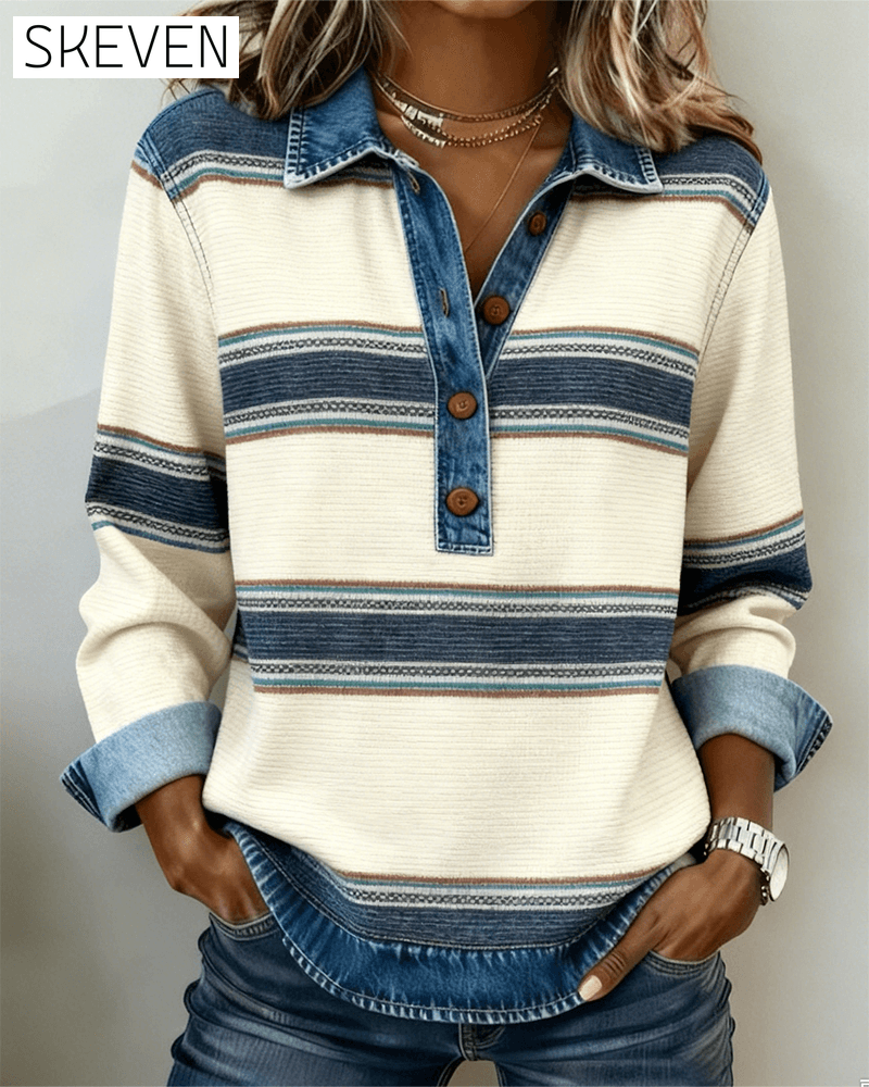 Langärmeliges Sweatshirt mit Farbblockmuster und Kragen