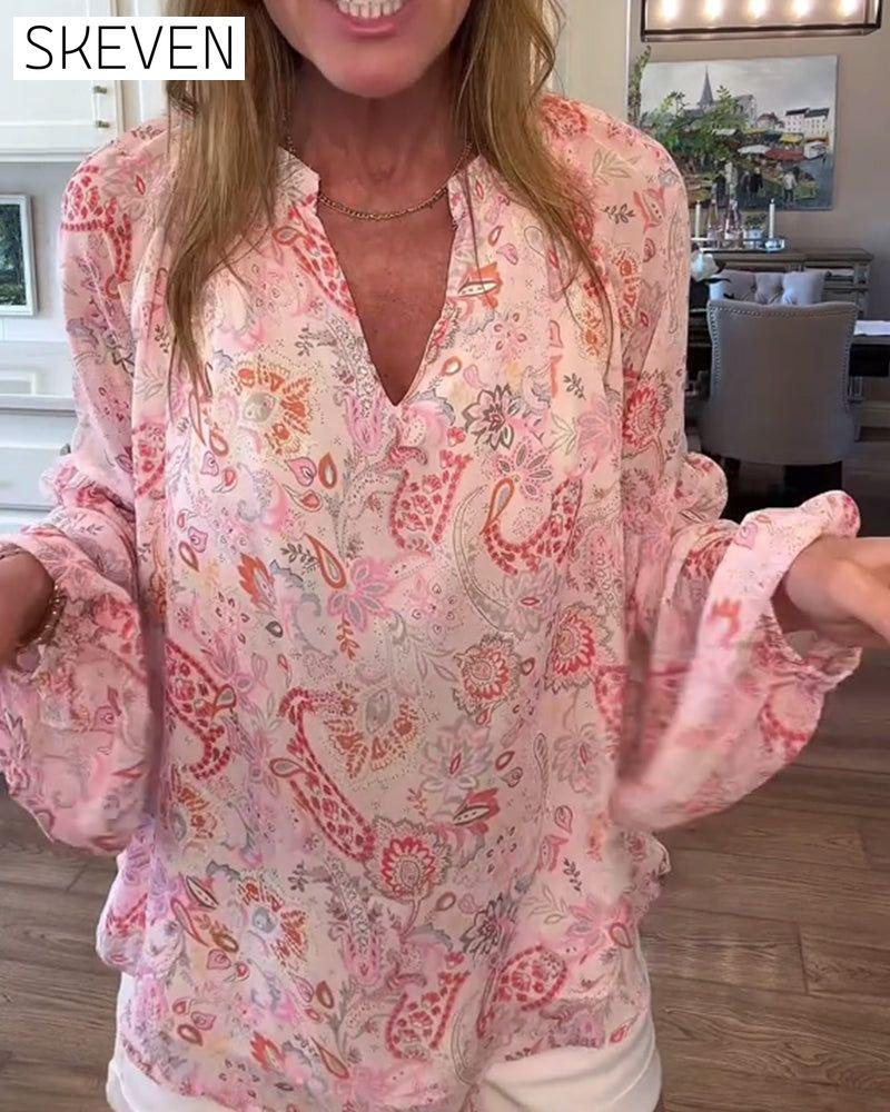 Blouse fleurie à manches ballon