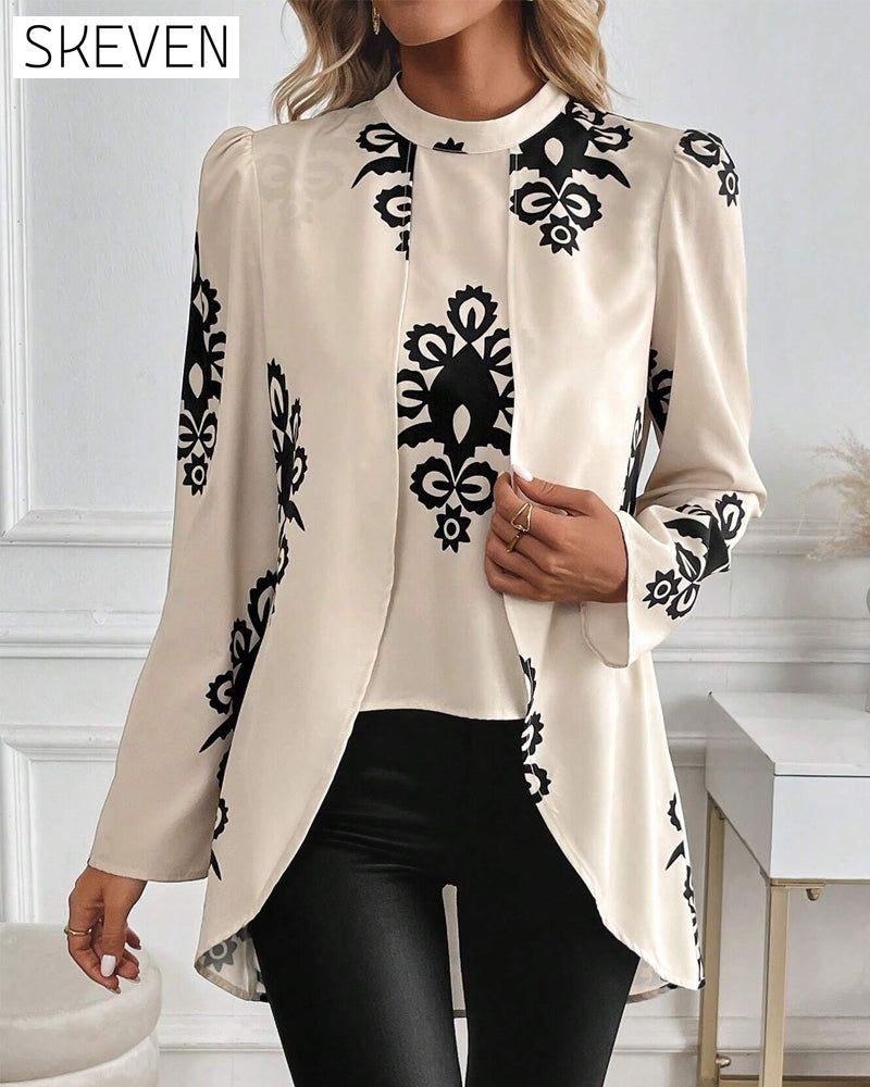 Bluse mit Puffärmeln und unregelmäßigem Muster