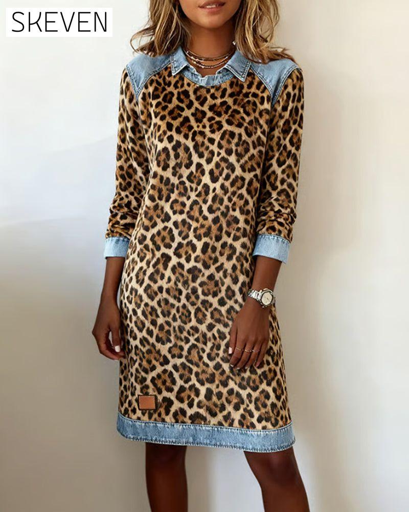 Etuikleid mit Leopardenmuster und Revers