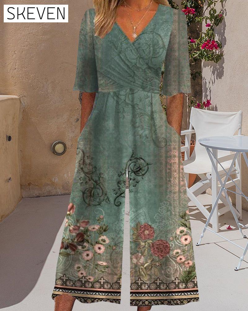 Jumpsuit mit Vintage-Blumenmuster und Taschen