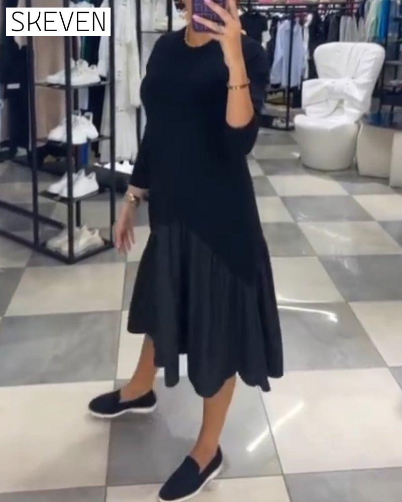 Casual Patchwork Dress with Ruffles