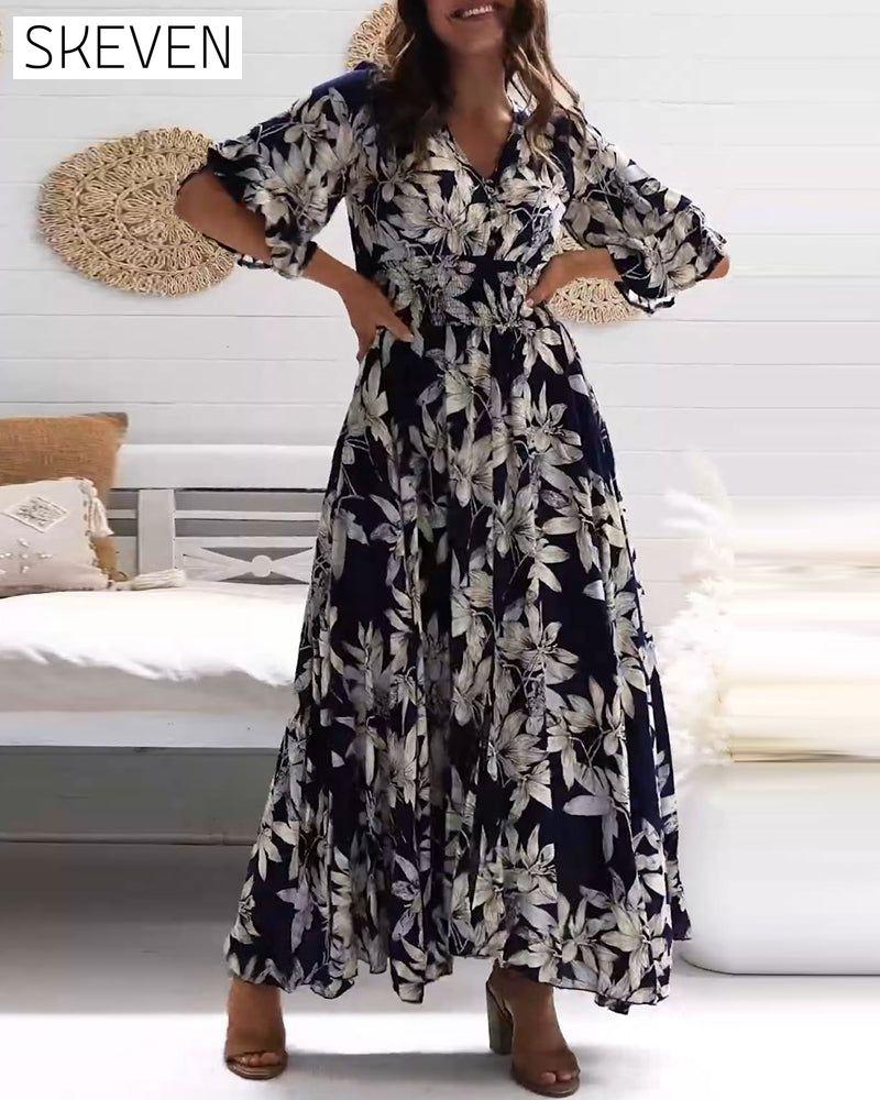 Elegant floral half-sleeve dress