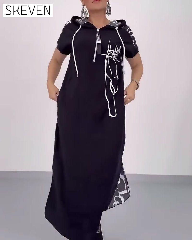 Robe ample contrastée à demi-zip