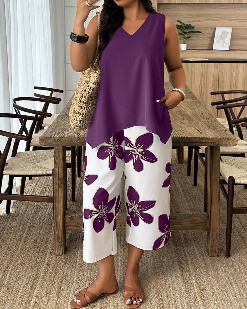 Elegant Print Sleeveless Set