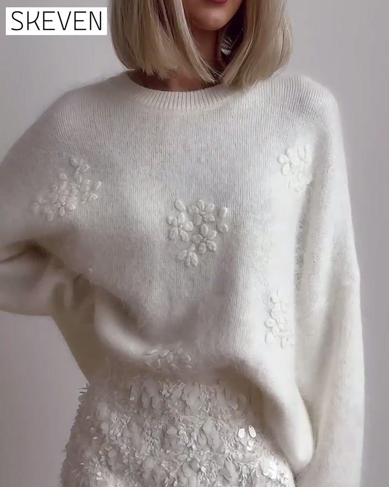 Casual Round Neck Long Sleeve Solid Color Sweater