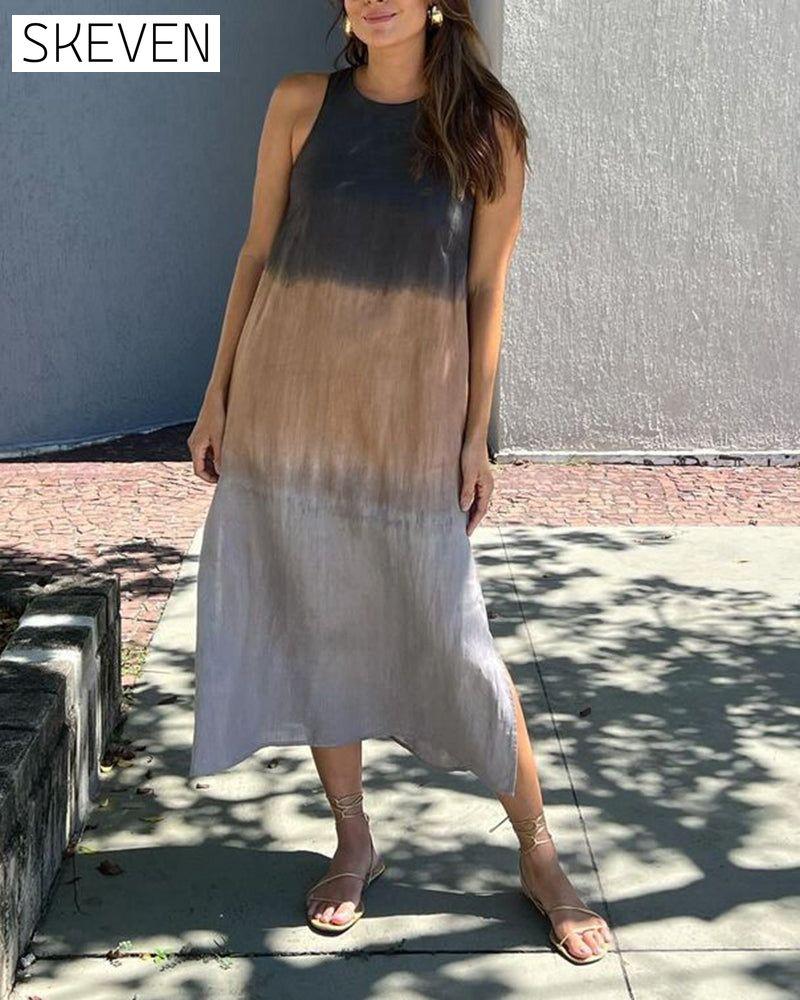 Ärmelloses Kleid mit Farbverlauf und Rundhalsausschnitt