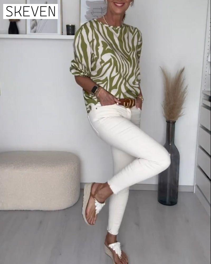 Zebra print round neck blouse