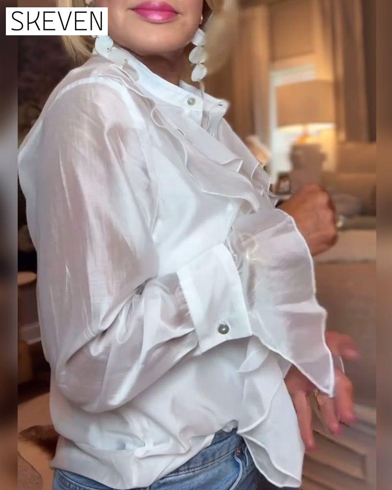 Elegant Solid Color Ruffled Blouse