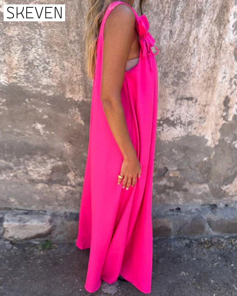 Ärmelloses, einfarbiges, modisches langes Kleid