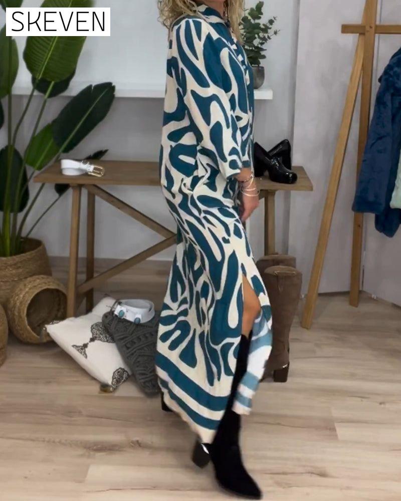 Lapel side slit printed dress 2023 f/w 23BF casual dresses Clothes Dresses spring