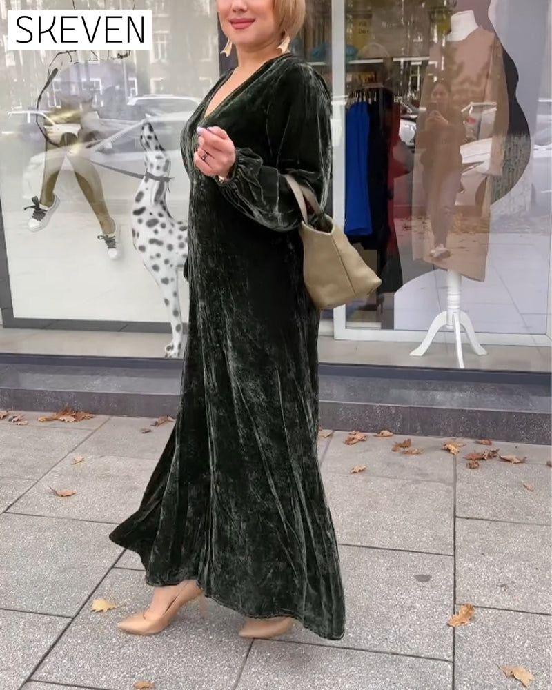 V neck patchwork Long Sleeve dress 2023 f/w 23BF casual dresses Clothes Dresses