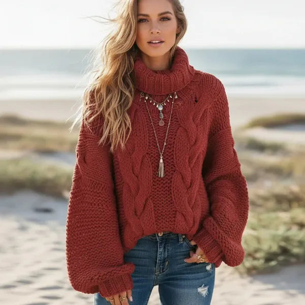 Boho Chunky Knit Turtleneck Sweater