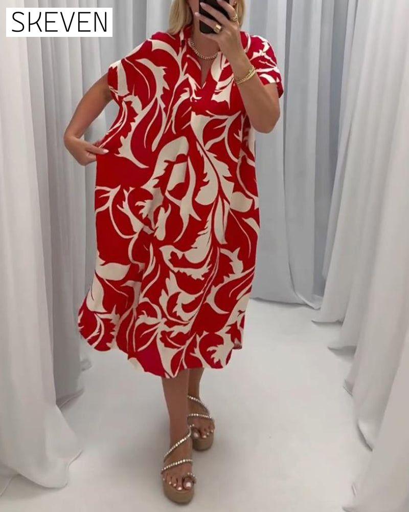 robe décontractée fendue à imprimé contrasté