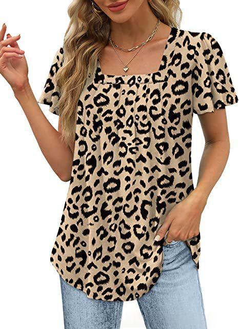 Womens Printed Short-sleeve Casual All Matching Top