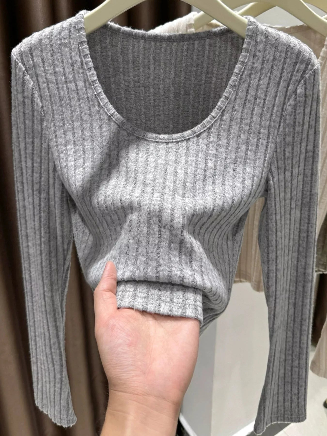 Ribbed Knit Slim Fit Long Sleeve T-Shirt