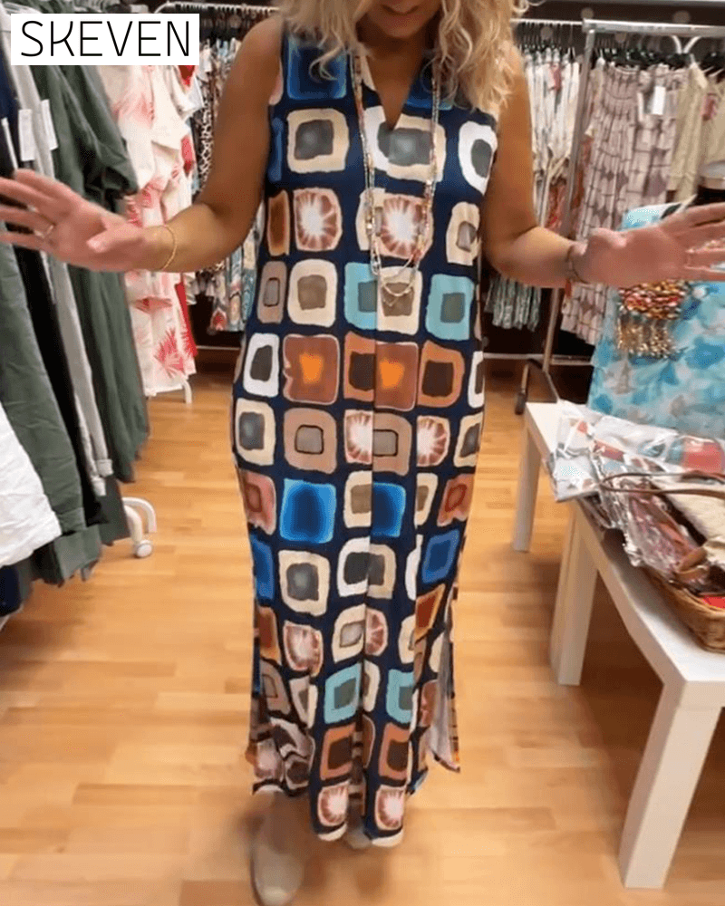 robe ample imprimée sans manches à col en V