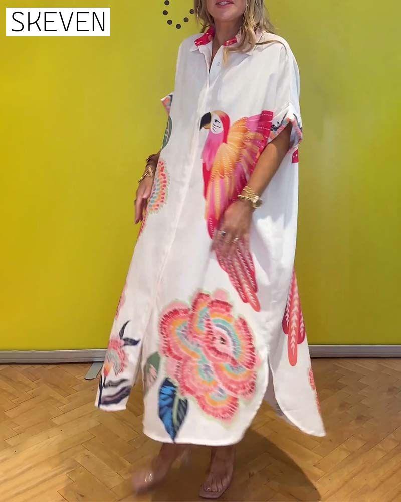 Robe longue imprimée à revers