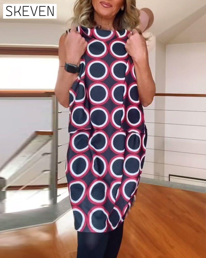 Freizeitkleid mit Rundhalsausschnitt und Kreismuster