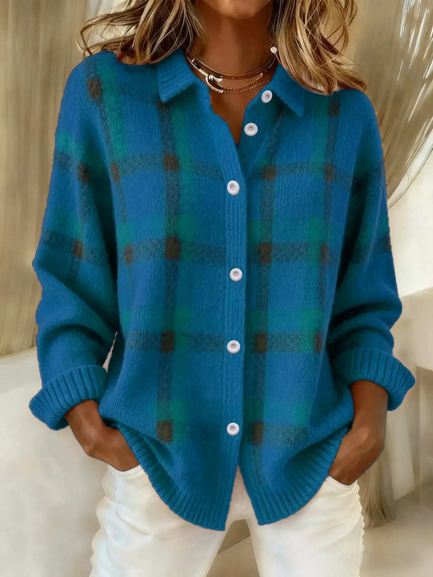 Plaid Button-Up Cardigan