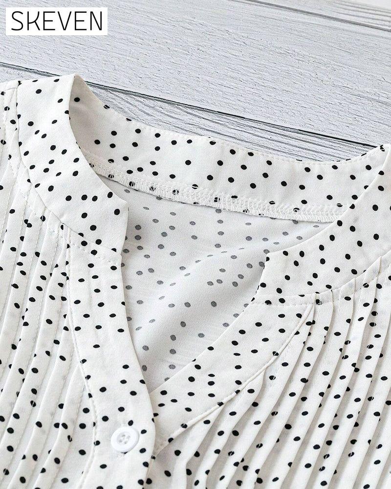 Bluse mit Rüschenärmeln, V-Ausschnitt und Polka-Dots