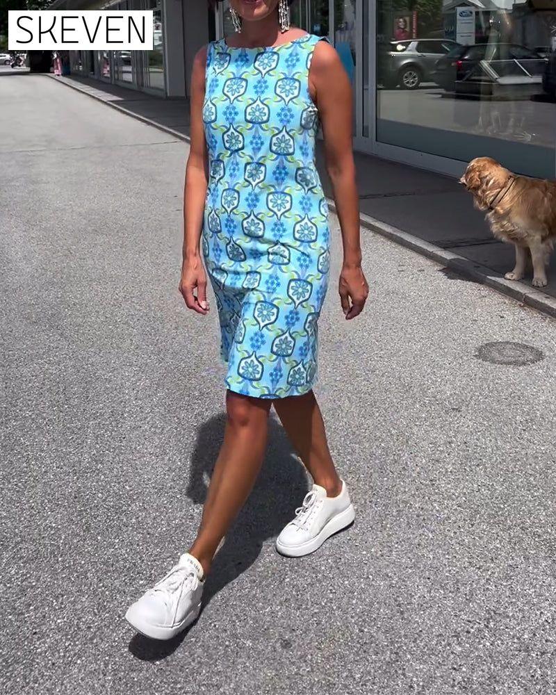 Ärmelloses, bedrucktes, figurbetontes Kleid