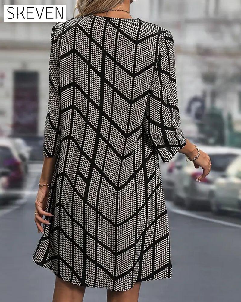 Fashionable V-Neck Polka Dot Print Dress