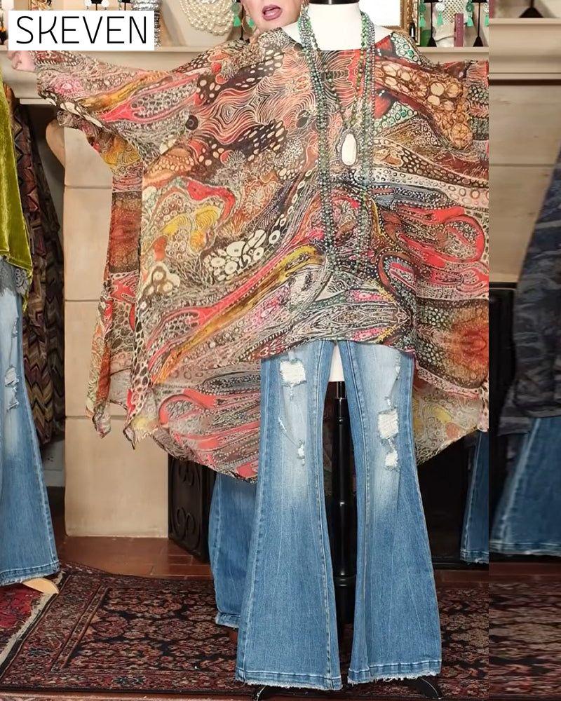 Lockere Bluse mit Fledermausärmeln und Print