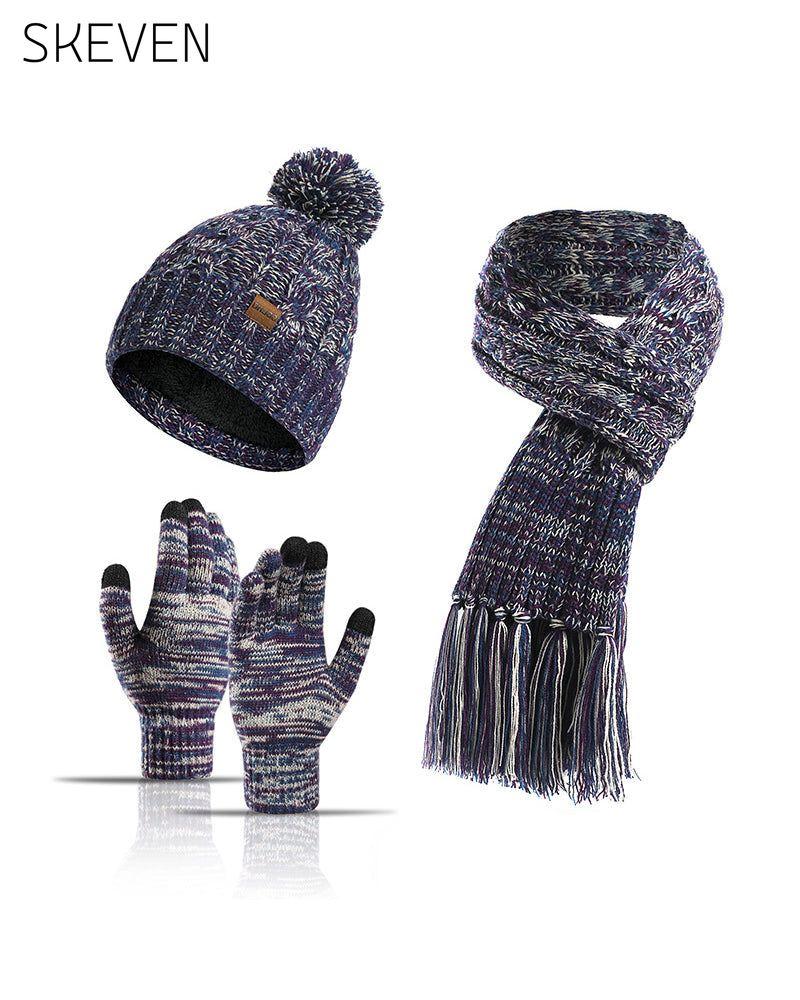 Hat Knitted Wool Three-Piece Set