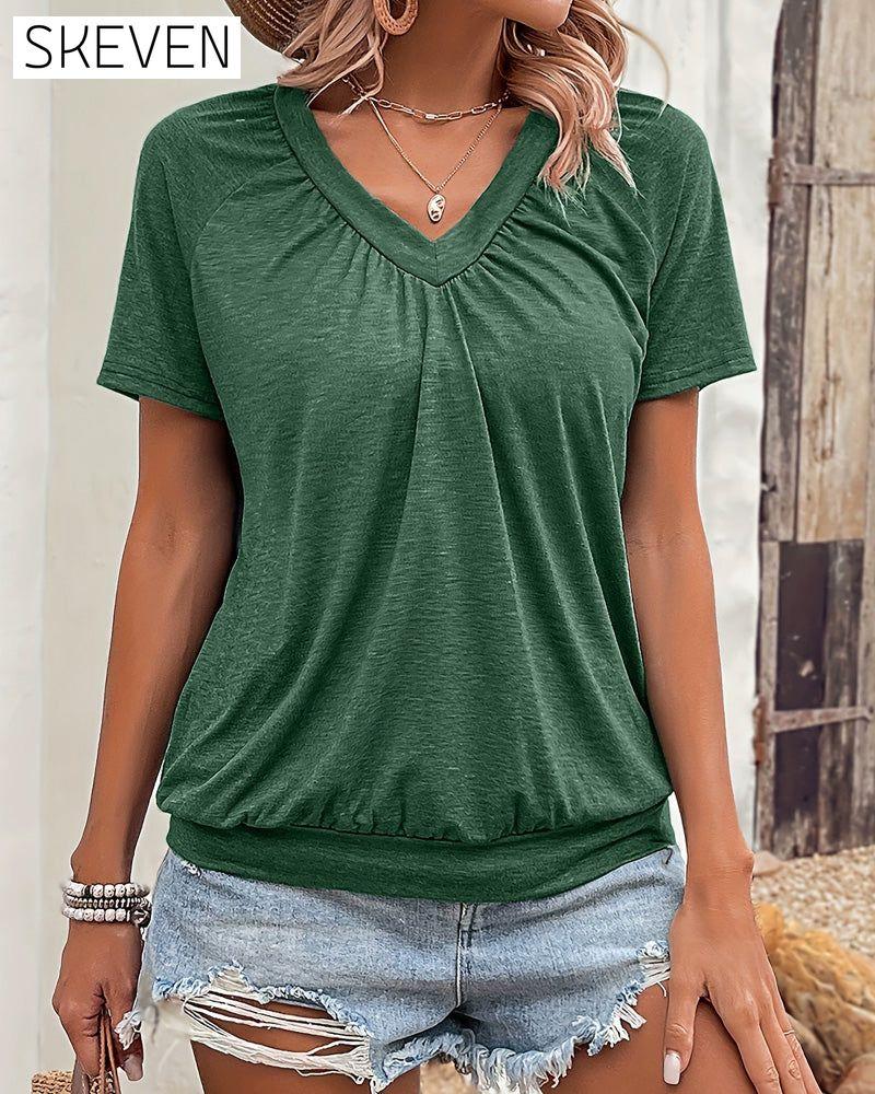 Lässiges T-Shirt mit Falten und V-Ausschnitt