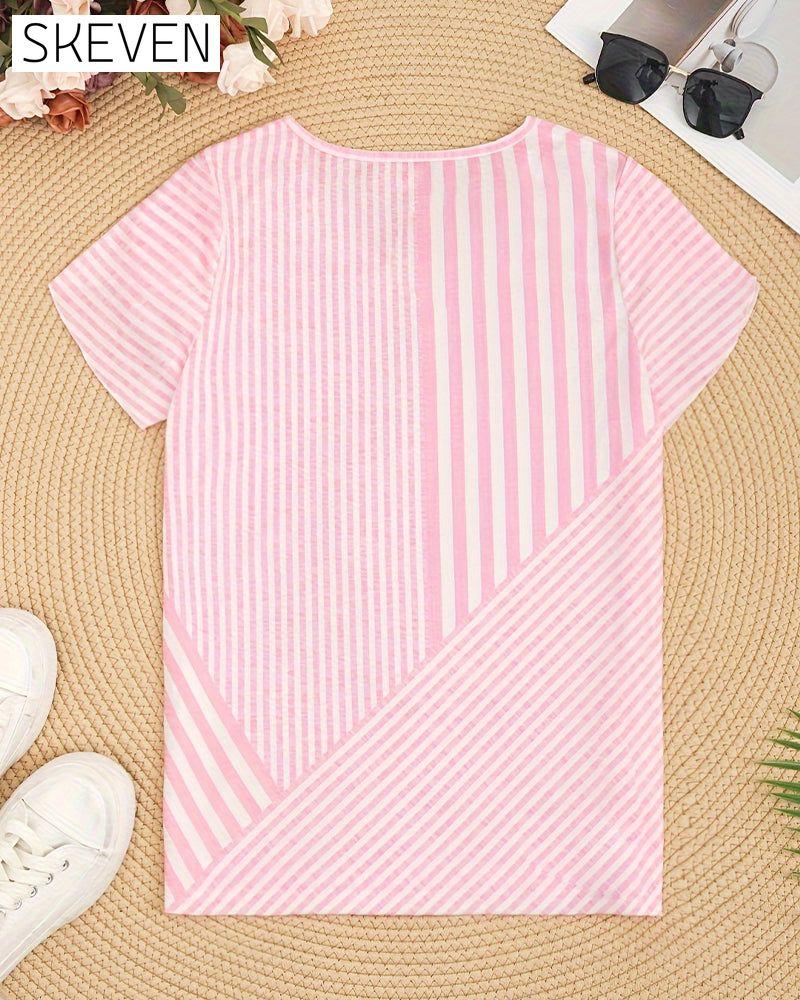 Gestreiftes T-Shirt mit V-Ausschnitt